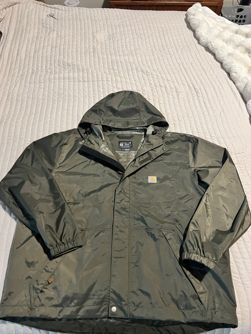 Carhartt Storm Defender Olive Hooded Raincoat Jacket - Men's